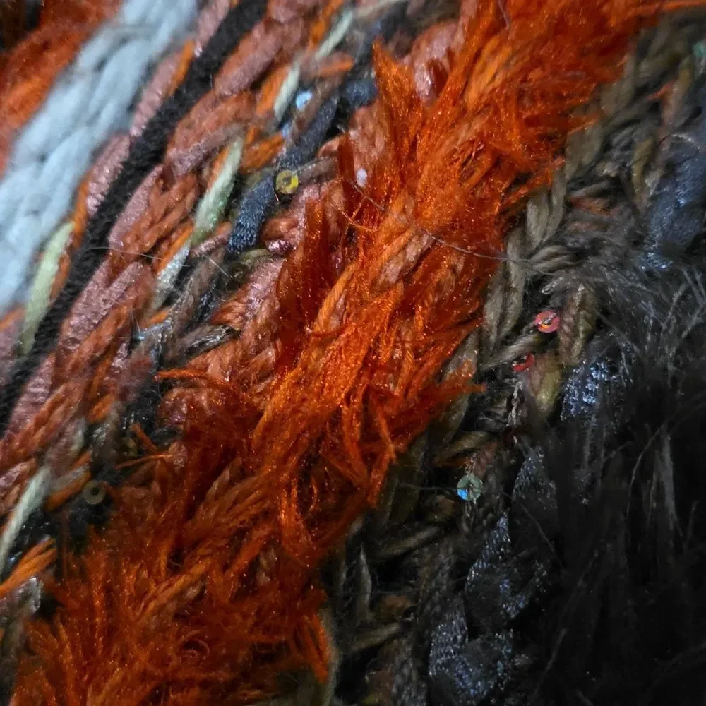 Handmade Thick Knit Fringe Throw Blanket Autumnal Colors Afghan 86x40